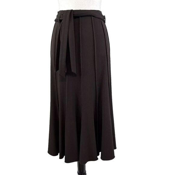 Insight Skirt size 2 Chocolate Brown Flared Midi Belt Stretch Modest Career Slim - Picture 1 of 10